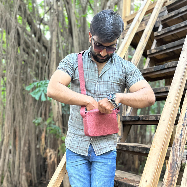 Cross Body Sling Bag | Coconut Leather | Unisex | Red