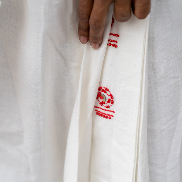 Mul Cotton Lungi for Women | Embroidered | White