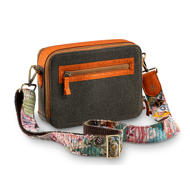 Canvas & Cork Crossbody Bag | Orange & Khaki