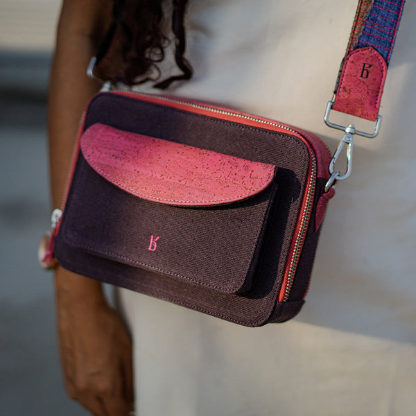 Canvas & Cork Crossbody Bag | Pink & Purple
