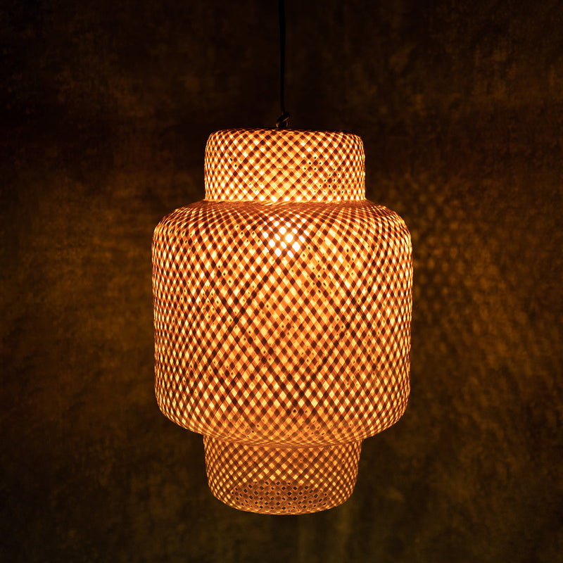 Bamboo Hanging Lampshade | Handmade | Beige | 31 cm