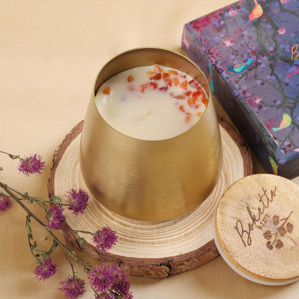 Soy Wax Scented Candle Gift Set | Gold Jar With Lid | Jasmine