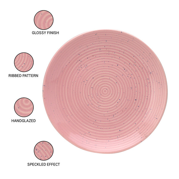 Ceramic Serving Plate | Stoneware | Microwave & Dishwasher Safe | Blush Pink | Small | Set of 4