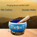 Sacred Mantra Singing Bowl with Cushion & Wooden Mallet | Sound Healing Essentials| Blue