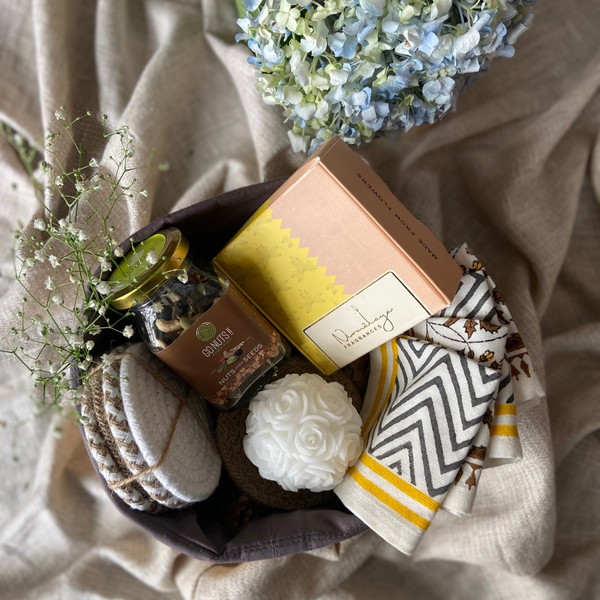 Wedding Gift Box | Housewarming Gifts | Coasters & Napkins | Ball Candle | Incense Cones | Nuts & Seeds Mix | Set of 11