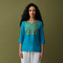 Embroidered Short Kurti for Women | EcoVero | Turquoise