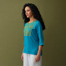 Embroidered Short Kurti for Women | EcoVero | Turquoise