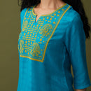 Embroidered Short Kurti for Women | EcoVero | Turquoise