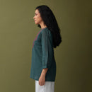 Linen Short Kurta for Women | Embroidered | Olive