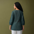 Linen Short Kurta for Women | Embroidered | Olive