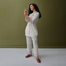 Linen White Co Ord Set for Women | Embroidered