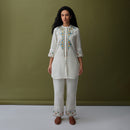 Linen White Co Ord Set for Women | Embroidered