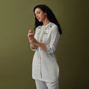 Linen White Co Ord Set for Women | Embroidered