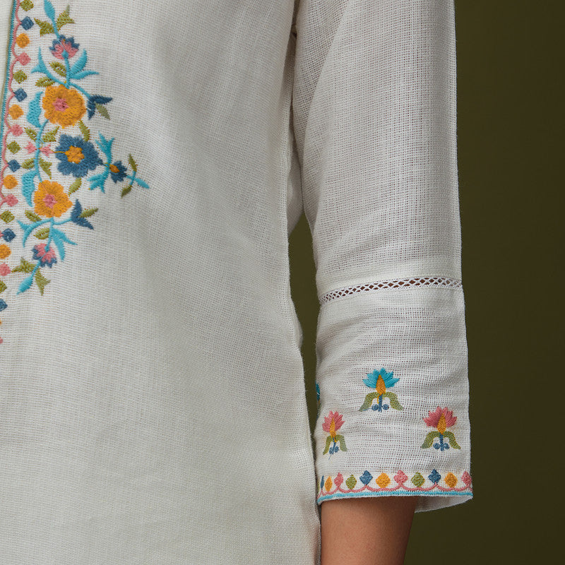 Linen White Co Ord Set for Women | Embroidered