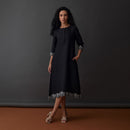 Black Midi Dress for Women | Embroidered | Hand Scapolled