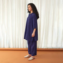 Cotton Flared Co Ord Set for Women | Cutwork | Navy Blue