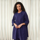 Cotton Flared Co Ord Set for Women | Cutwork | Navy Blue