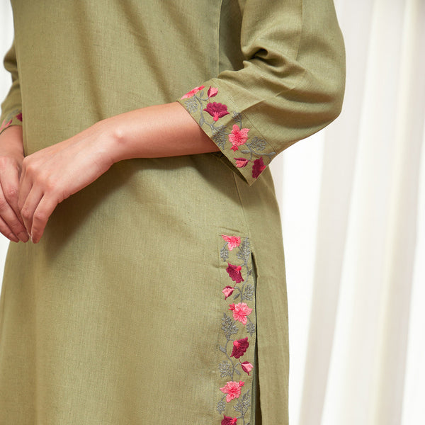 Tencel Linen Kurta Set for Women | Green
