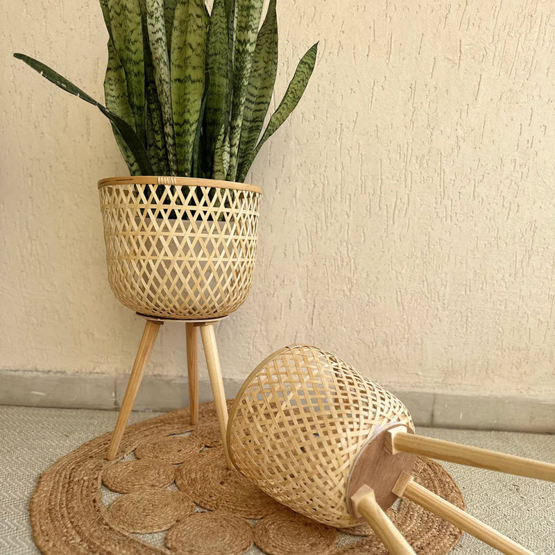 Bamboo Planter Pot | with Removable Legs | Beige