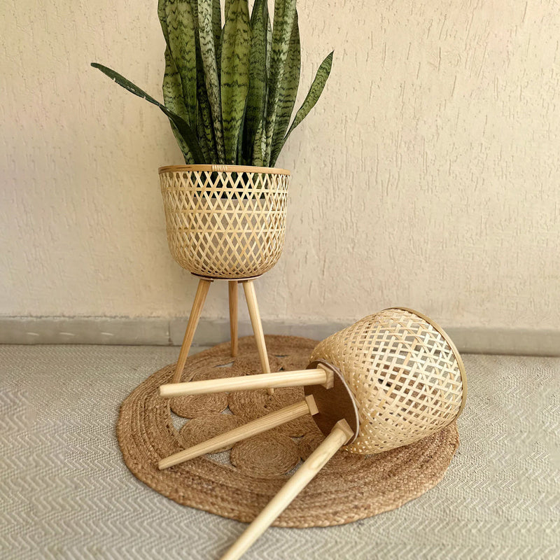 Bamboo Planter Pot | with Removable Legs | Beige