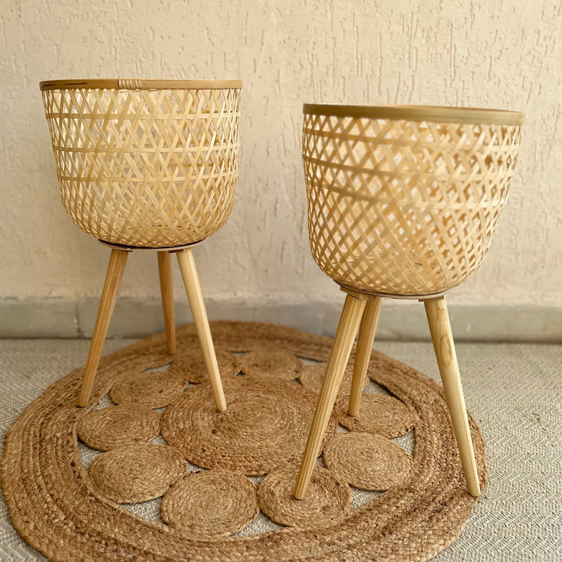 Bamboo Planter Pot | with Removable Legs | Beige