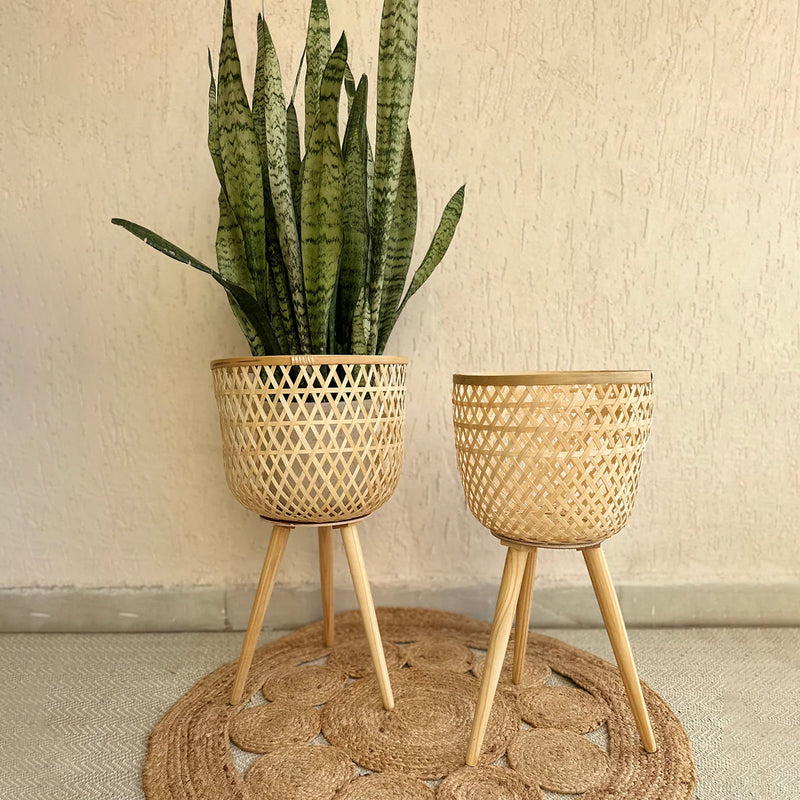 Bamboo Planter Pot | with Removable Legs | Beige