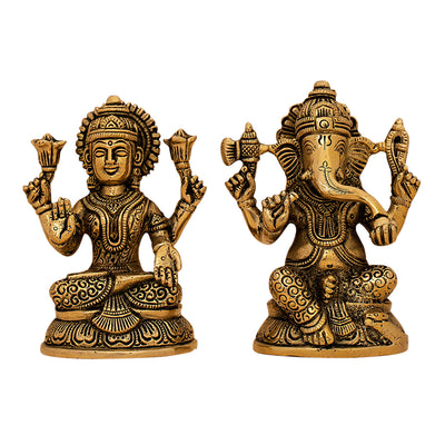 Brass Laxmi Ganesh Murti | Gold | 10 cm | Set of 2