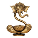 Brass Ganesh Idol | with Akhand Diya | Gold | 23 cm