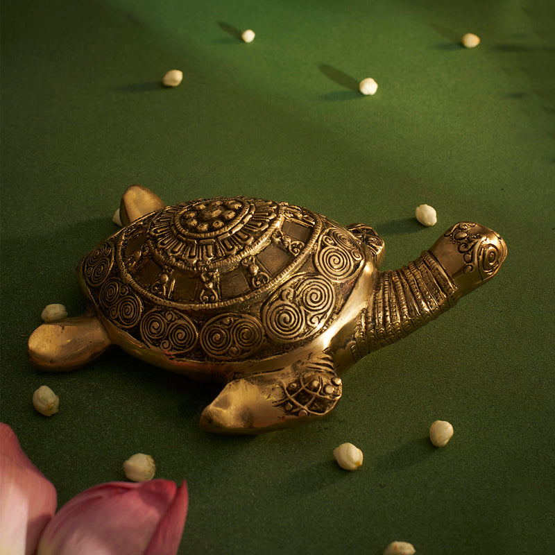 Brass Tortoise Showpiece | Showpiece | Antique Gold | 20 cm