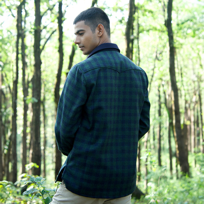 Woolen Overshirt for Men | Striped | Full Sleeves | Green