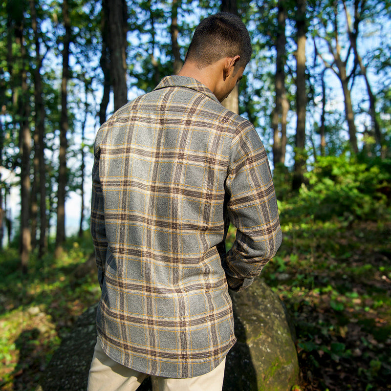 Woolen Mens Overshirt | Striped | Detachable Hood | Slate Grey