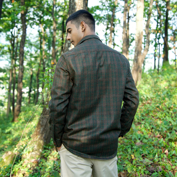 Woolen Overshirt for Men | Striped | Full Sleeves | Olive Green