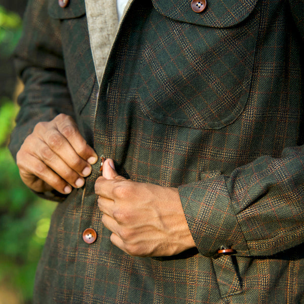 Woolen Overshirt for Men | Striped | Full Sleeves | Olive Green