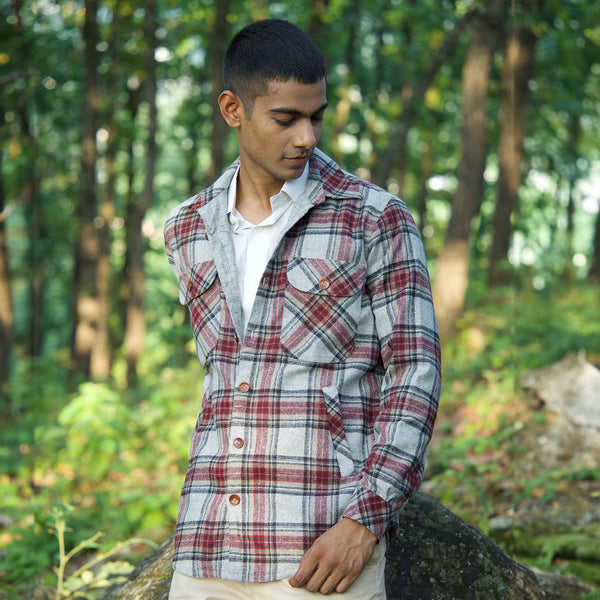 Woolen Overshirt for Men | Striped | Full Sleeves | Maroon