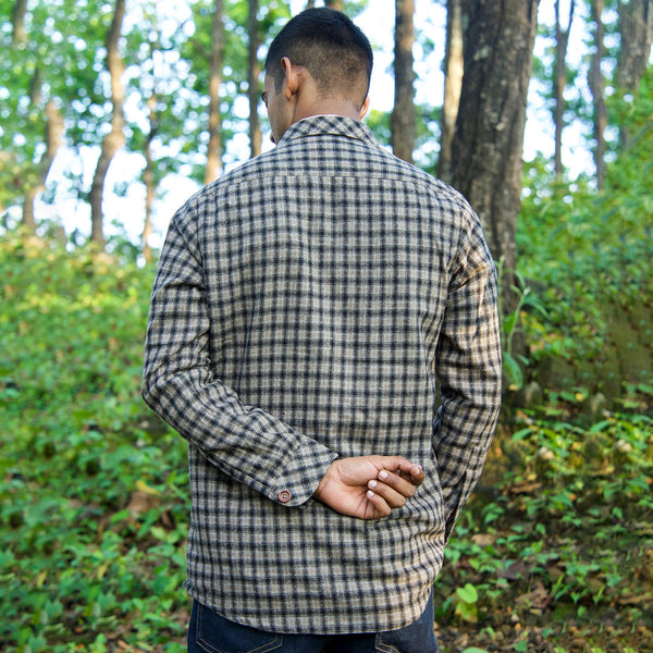 Woolen Mens Overshirt | Striped | Full Sleeves | Grey