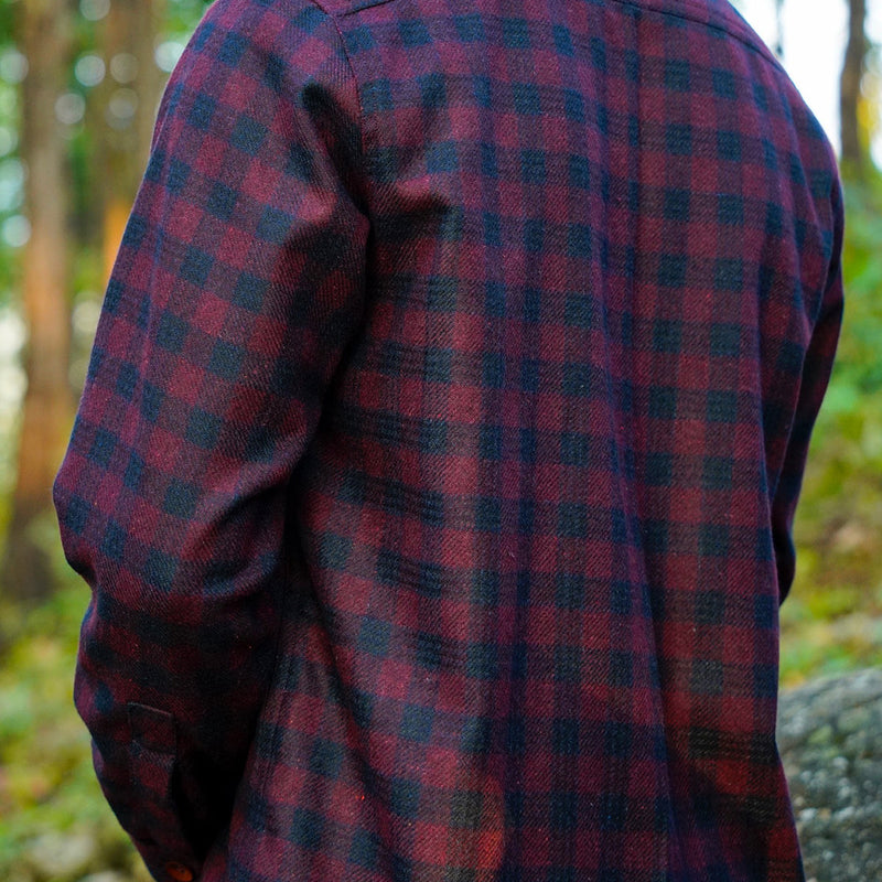 Woolen Mens Overshirt | Striped | Detachable Hood | Deep Red