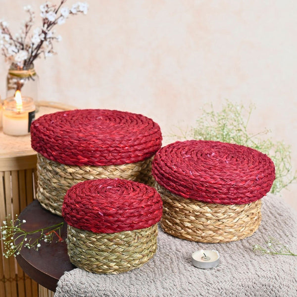 Sabai Grass Storage Boxes with Lid | Red | 17 cm