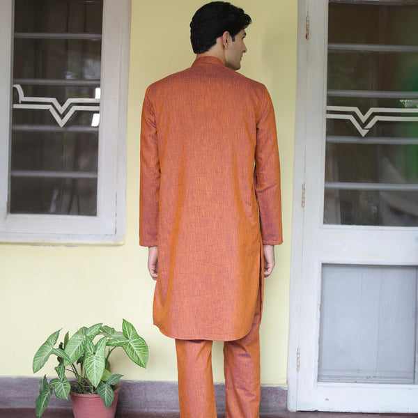 Cotton Linen Kurta Pajama For Men | Orange