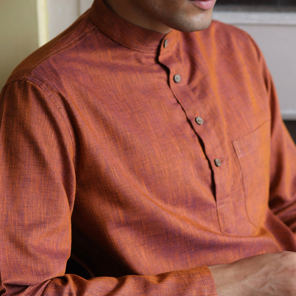 Cotton Linen Kurta Pajama For Men | Orange