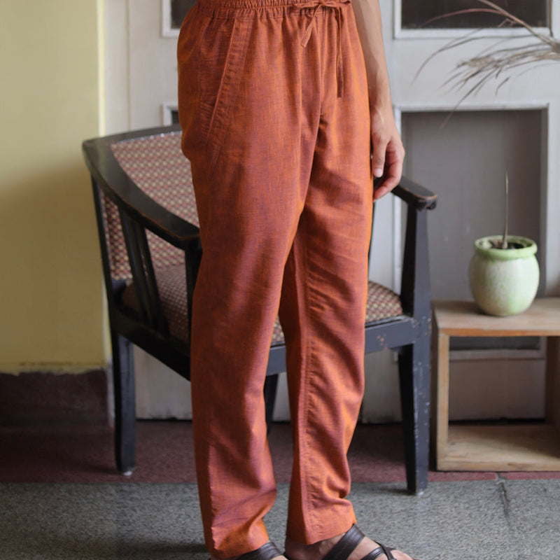 Cotton Linen Kurta Pajama For Men | Orange