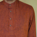 Cotton Linen Kurta Pajama For Men | Orange