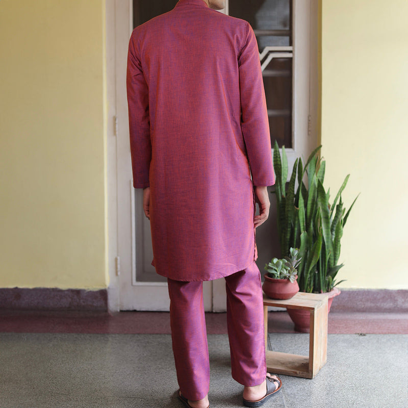 Cotton Linen Kurta Pajama For Men | Wine