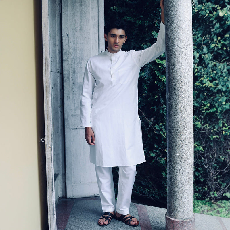 Cotton Linen Kurta Pajama For Men | White