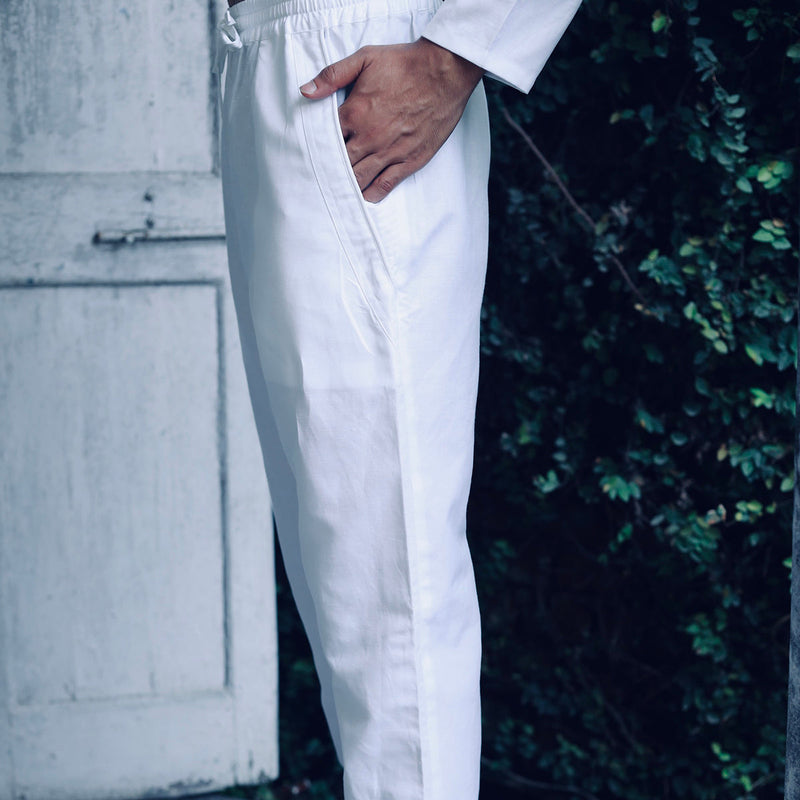 Cotton Linen Kurta Pajama For Men | White