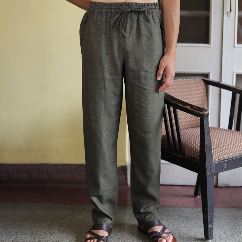 Linen Kurta Pajama For Men | Dark Green