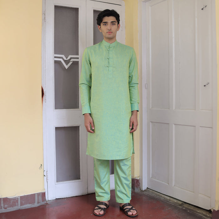 Cotton Linen Kurta Pajama For Men | Green