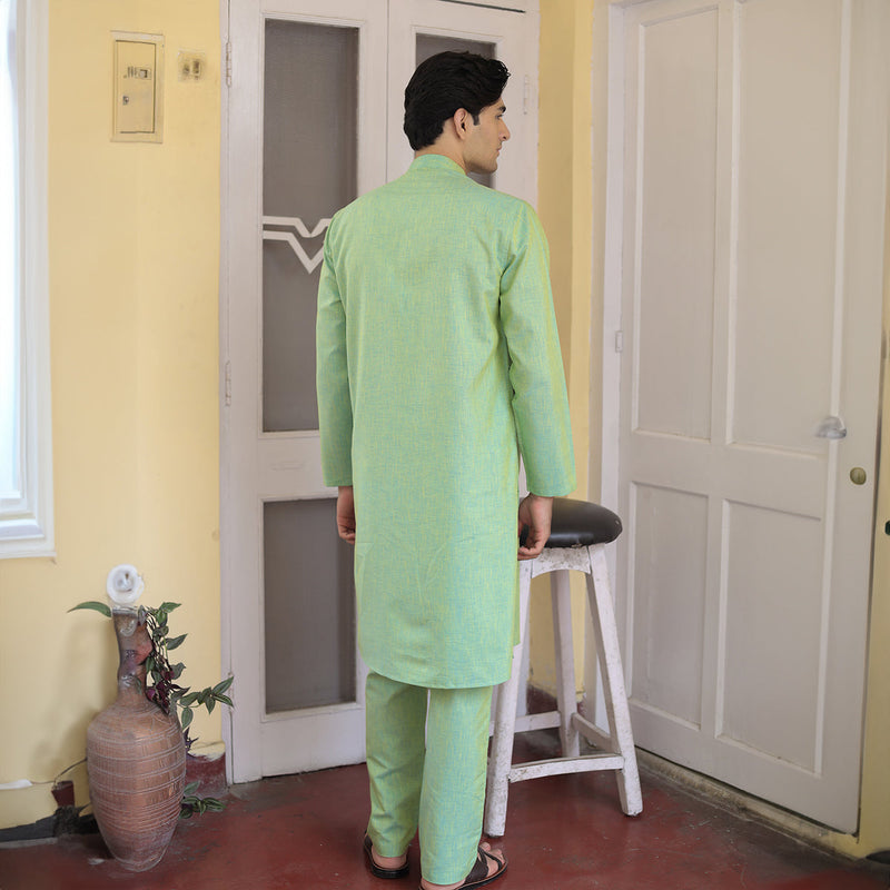 Cotton Linen Kurta Pajama For Men | Green