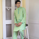 Cotton Linen Kurta Set For Men | Green