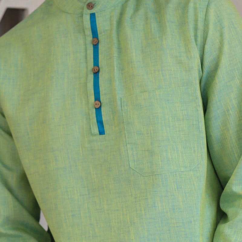Cotton Linen Kurta Set For Men | Green