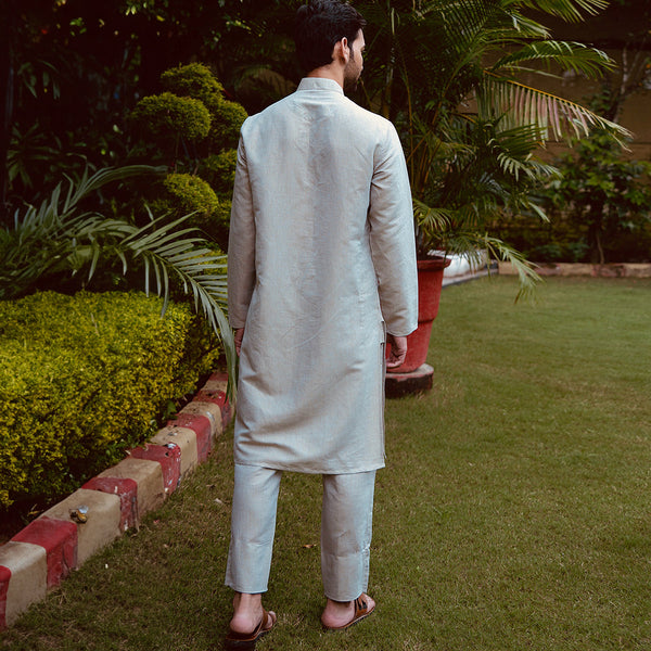Cotton Linen Kurta Pyjama Set for Men | Full Sleeves | Beige